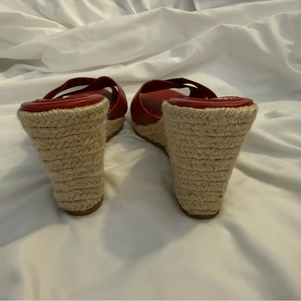 NWOT Lauren Ralph Lauren Leather Crisscross Espadrille Wedge Heeled Sandals